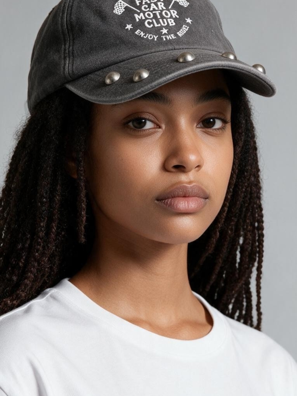 Free People Stud-Embellished Washed Gray Baseball Cap